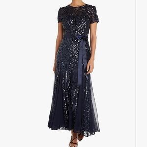 R & M Richards Midnight Blue Sequin Midi Dress